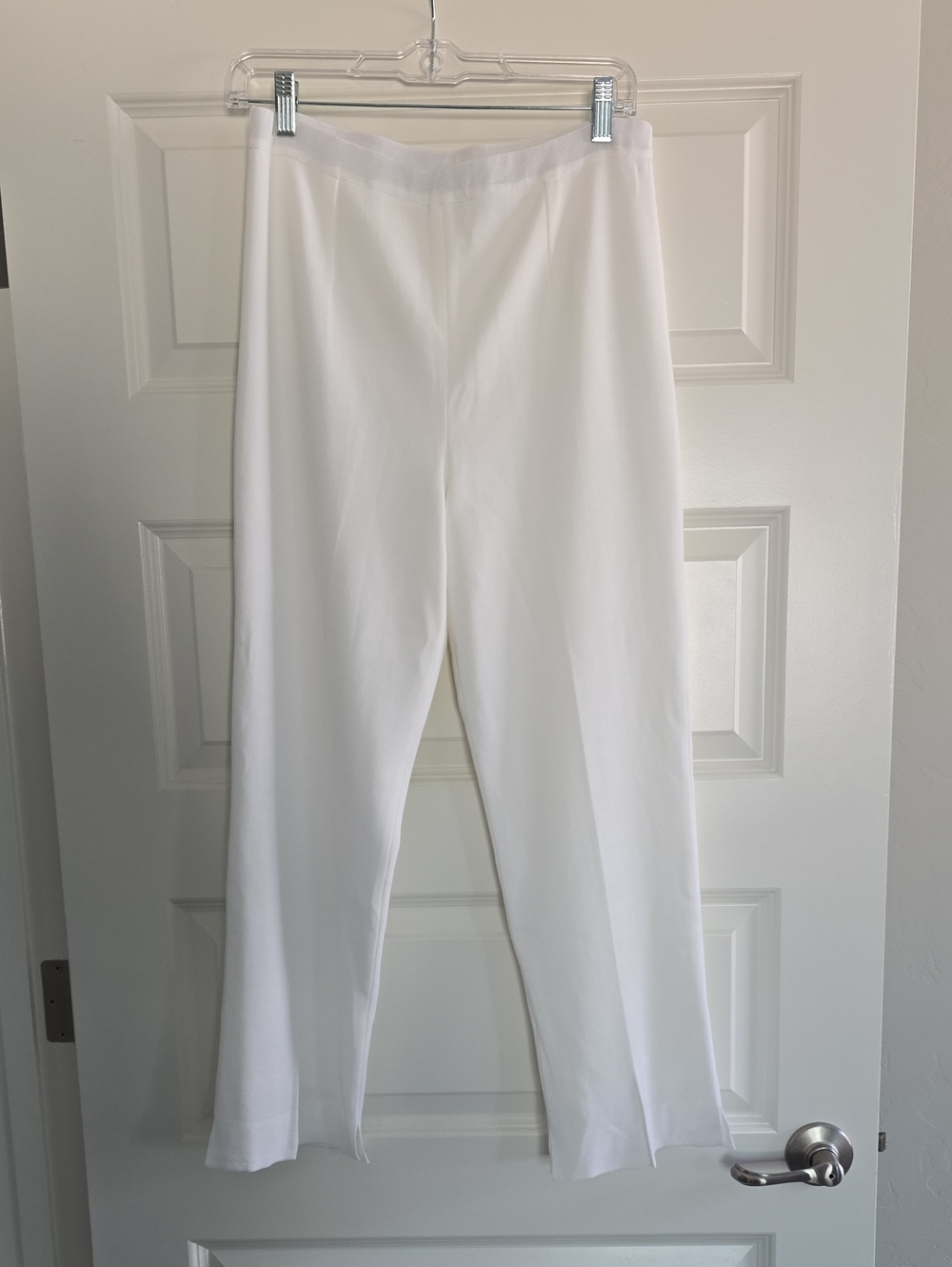 Ming Wang Straight-Leg Lined Pull-On Pants, Light Ivory